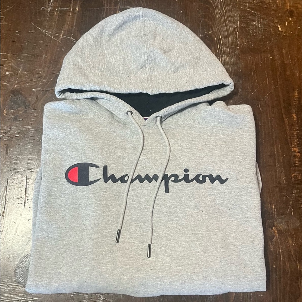 Champion Light Gray Hoodie with Logo